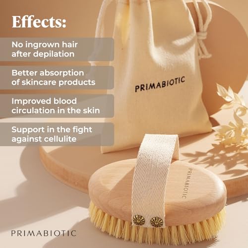Primabiotic Body Massage Brush in Beech Wood and Agave Fibres | Ecological Product with Case | Ideal for Dry Brushing and Cellulite