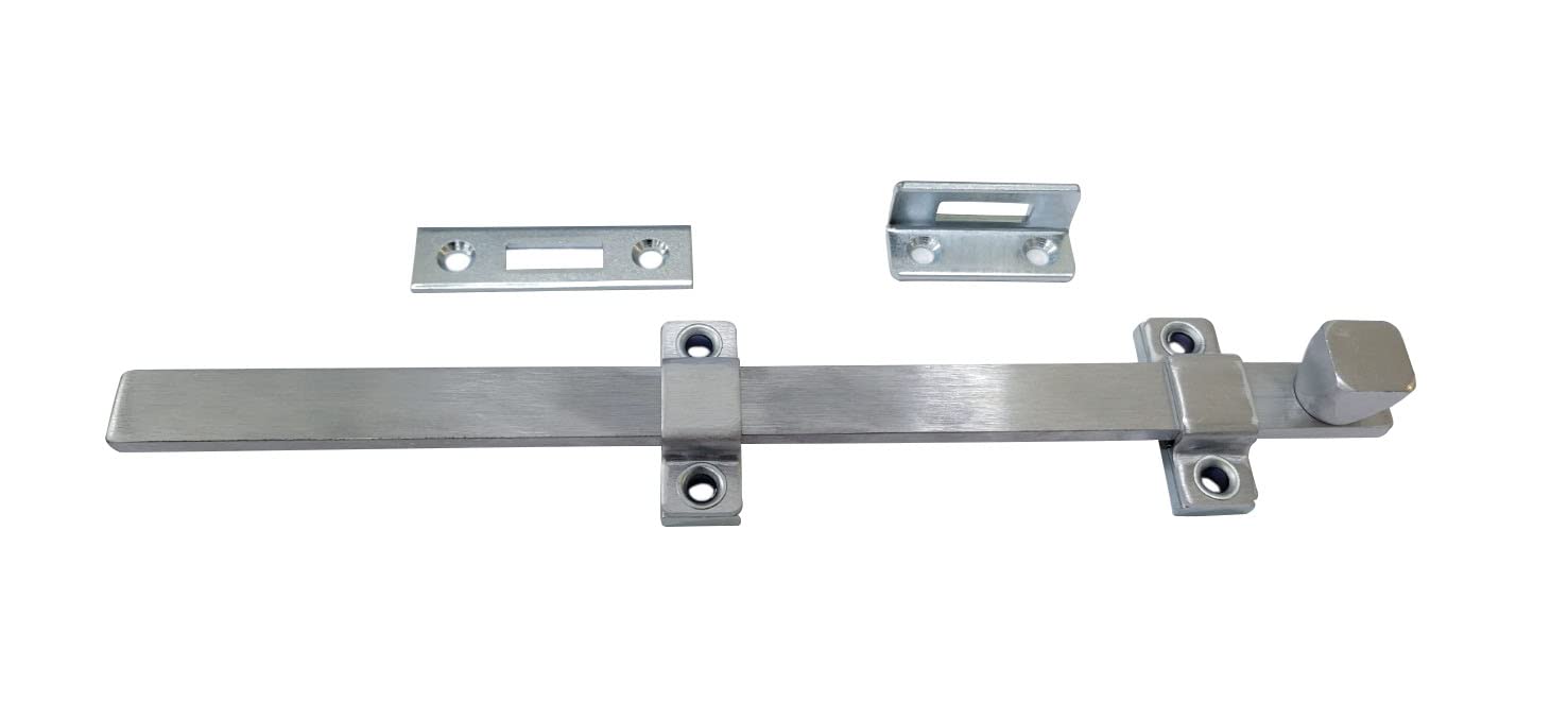 Photo 1 of QCAA Heavy Duty Surface Bolt, Steel, 12", Brushed Chrome Finish, 1 Pack, Made in Taiwan