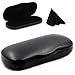 MyEyeglassCase Glasses Case Hard Shell for Small - Medium Frames - Eyeglass Clam Shell Hard Case for Men & Women - Travel Eyewear Holder with Cleaning Fabric Cloth - Protective Storage (AS196 Black)