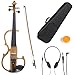 Cecilio L4/4CEVN-L2Y Left-Handed Solid Wood Yellow Maple Metallic Electric Violin with Ebony Fittings in Style 2 (Full Size)