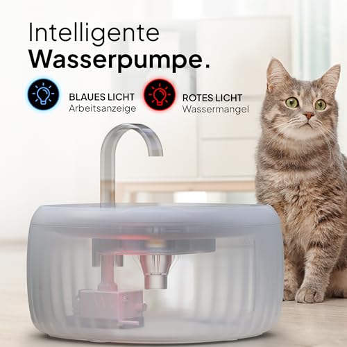 PrettyPaw Cat Fountain - Super Quiet, BPA-Free 3L Drinking Fountain for Cats with LED and Activated Carbon Filter - Easy to Clean Cat Drinking Fountain - Aqua Flow (Grey)