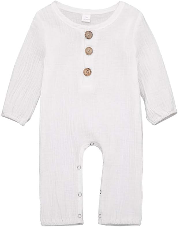 Baby Boy Girl Romper Jumpsuit Infant Newborn Cotton Long Sleeve One Piece Coverall with Button