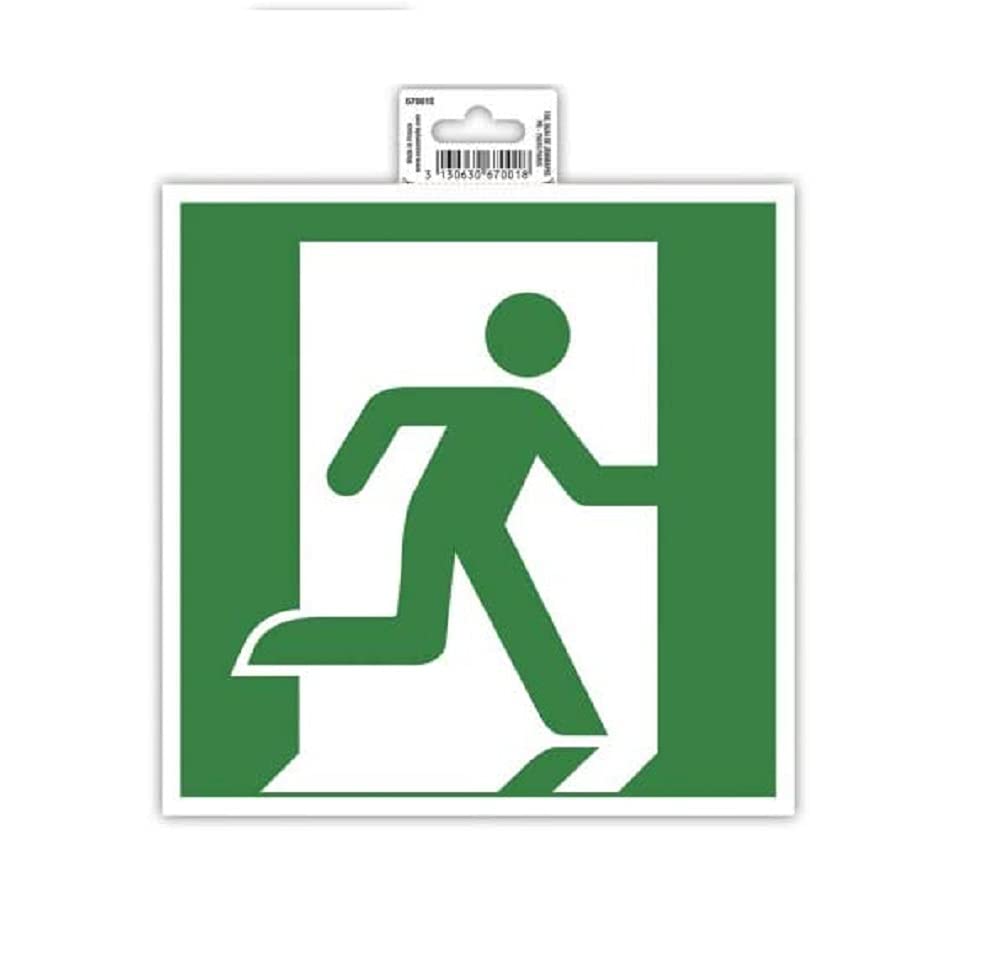 Exacompta - Ref 67001E - Self-Adhesive Signage - Evacuation to the Right Emergency Exit Sign - 200 x 200mm in Size, Thick Panels, Easy to Install - Green & White