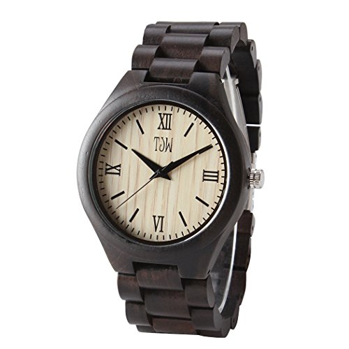 TJW Mens Natural wooden Watches Analog Quartz Handmade Casual Wrist Watch 6006-3M (black sandalwood)