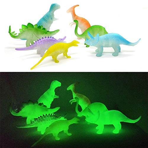 Kicko Glow in The Dark Dinosaurs 12 Pack Assorted Jurassic Toy Figure Collection LightUp