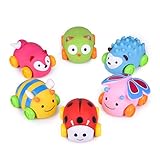 FUN LITTLE TOYS 6 Pack Soft Rubber Toy Cars Easter Egg Stuffers Toddler Cars Push and Go Cars Pull Back Cars for Baby Boys and Girls