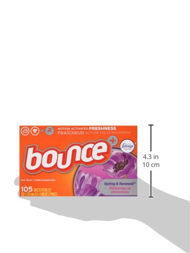 Bounce Fabric Softener Dryer Sheets with Febreze Freshness, Spring & Renewal, 105 Count (Pack of 3)