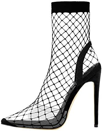 Onlymaker Clear Fishnet Stocking Pointed High Heels Sandals