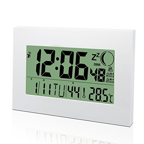 Moon-Phase Clock, HeQiao Digital Wall Clock Large Decorative Silent LCD Battery Powered Desk Shelf Clocks W/ Temperature Calendar Count-Timer for Seniors Elderly Home Office (12 Inch, White)