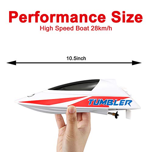 FUNTECH RC Boat High Speed 30km/h Pool Racing - 10.5 inch 2.4 GHz Remote Control Boat with Self-righting Auto Roll Back - Best Gifts for Kids&Adults, Boys& Girls - White - Thumbnail 6
