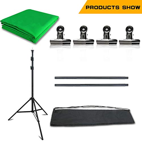 Portable Green Screen Backdrop with Stand, Carrying Bag & Spring Clamps