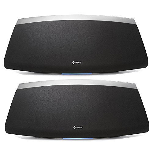Denon HEOS 7 Wireless Multi Room Powered Speaker System (Pair) Bundle with WiFi & Bluetooth Wireless Connectivity Dual Class D Amplifiers and Free Denon HEOS Control App Stereo Pair in Black