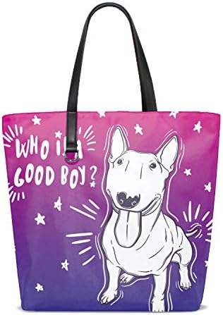 Women Shoulder Bag, Cute Bull Terrier Bag Casual Handbag Shopping Bag Travel Beach Tote Bag for Women Ladies Girls
