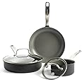 GreenPan Chatham Hard Anodized Healthy Ceramic Nonstick 5 Piece Cookware Pots and Pans Set, Saute, Saucepan, Lids, Stainless Steel Handles, PFAS-Free, Dishwasher Safe, Oven Safe, Gray