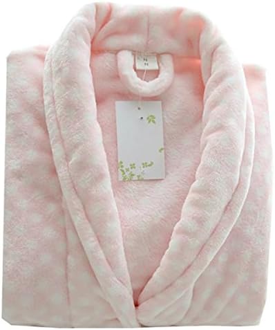 Betusline Women Polka Dots Flannel Thicken Soft Warm Pajamas Bath Robe Pink