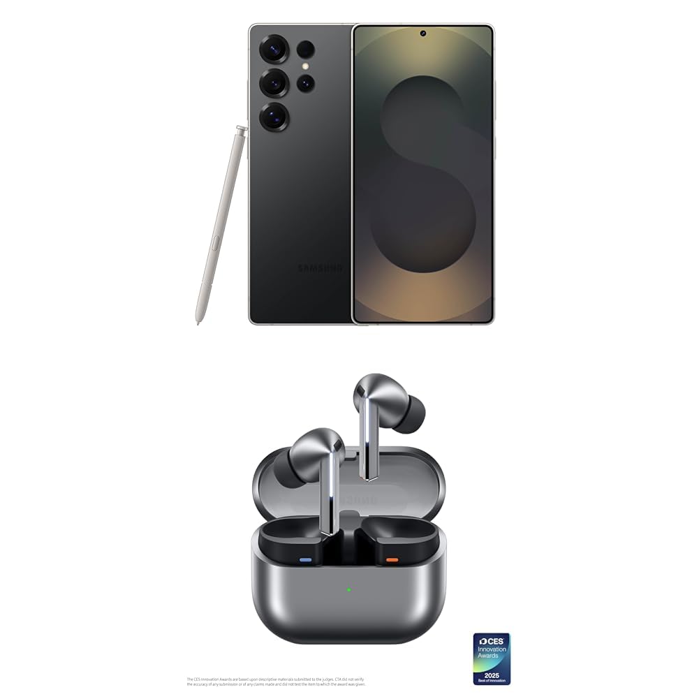 Samsung Galaxy S25 Ultra 256GB Unlocked AI Smartphone, Titanium Black w/Galaxy Buds 3 Pro AI True Wireless Bluetooth Earbuds, Silver Image