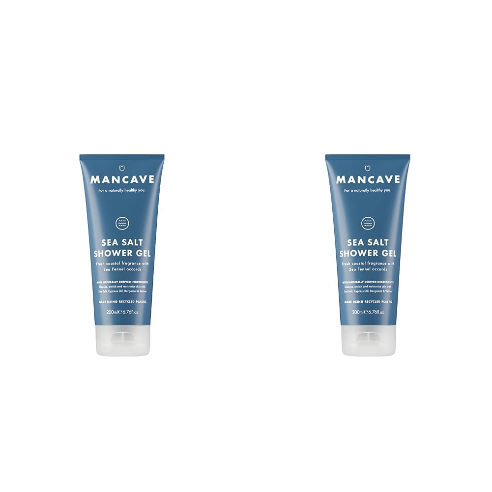 ManCave Sea Salt Shower Gel 200ml for Men, Refreshing Coastal Aroma, Natural Formulation, Sulphate and Paraben Free, Vegan Friendly, Shower Gel for men (Pack of 2)
