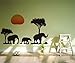 African Elephants Trees Sunset Removable Vinyl Wall Stickers Mural Home Art Decal Kids Room Decor