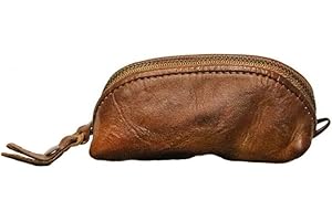 QINWUWU XXHong Leather Mini Purse Brown Coin Purse Card Bag Key Bag Leather Zipper Bag Leather Personality Coin Purse for Man and Women