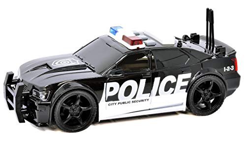 Friction Powered Police Car Toy Rescue Vehicle with Lights and Siren Sounds for Boys Toddlers and Kids, Pull Back 1:20 Diecast Emergency Transport Vehicle Car
