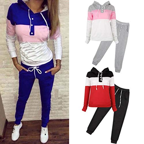 SCASTOE 2Pcs Womens Hoodies Sport Tops Pants Tracksuit Sweatshirt Sweat Suit Jogging Set (XL, Dark Blue)