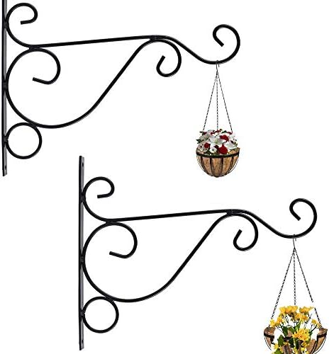 Nutech Impex Wall Brackets Hook for Hanging Plants Wrought Iron Flower Pot Hook Flower Stand for Bird Feeders Lantern Lawn Light Flower Pots (Set of 2)(Black)