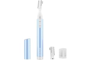 aisleek Eyebrow Trimmer, Facial Hair Trimmer Precision Detailer with Rinseable Blade, Battery Powered Double-Sided Eyebrow Razor with Comb, Compact Pen-Size Safe Painless Shaver for Chin Peach-Fuzz