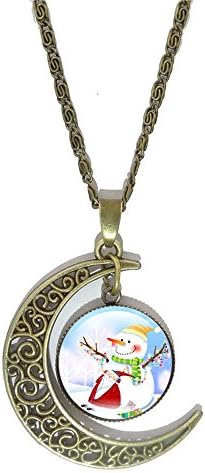 Pop Wild Christmas Time Gem Snowman Ancient Bronze Moon Pendant Necklaces