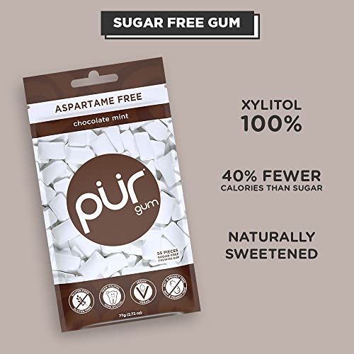 PUR Gum Sugar Free Chewing Gum 100 Xylitol Vegan, Aspartame Free