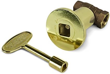 1/2 Inch Straight Decorative Gas Key Valve Kit with Polished Brass Floor Plate Flange and Key