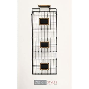 Wall File Holder with Wood Handle - Black, Three Tier Durable Metal Rack with Spacious Slots for Easy Organization, Mounts on Wall and Door for Office, Home, and Work - by Designstyles