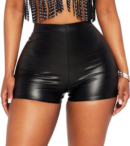 Amazon.com: Zebaexf Women High Waist Short Faux Leather Look