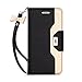 FYY Leather Case with Mirror for iPhone 6S Plus/iPhone 6 Plus, Leather Wallet Flip Folio Case with Mirror and Wrist Strap for iPhone 6S Plus/6 Plus Black