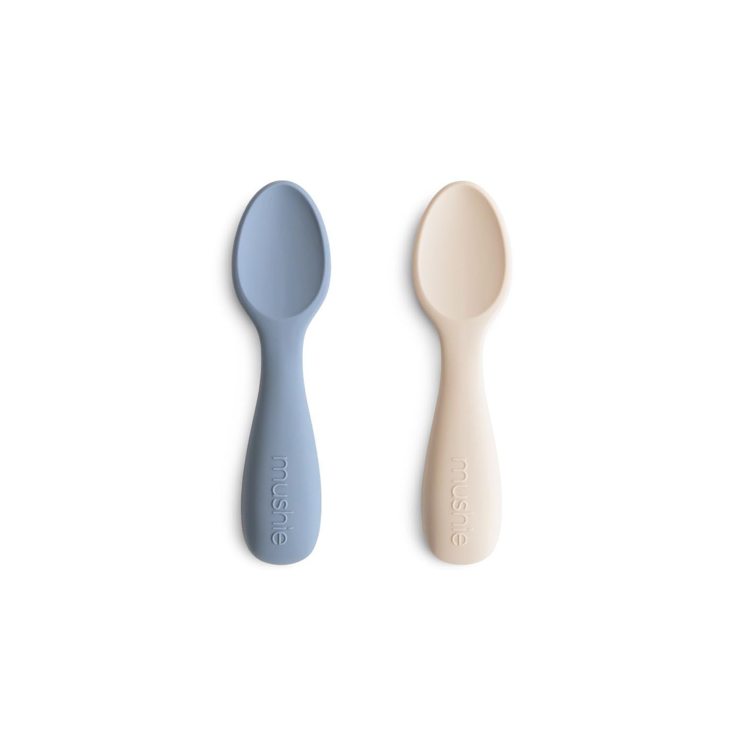 Mushie Baby Starter Spoons | BPA-Free Silicone Learning Spoons 2-Pack | Dishwasher Safe Durable Toddler Utensils | Tradewinds/Shifting Sand