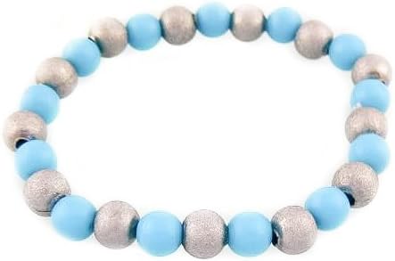 Amythyst Stretchable Silver Tone and Simulated Turquoise Bead Bracelet