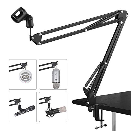 Earamble Professional Studio Condenser Microphone Suspension Boom Scissor Mic Arm Stand with Table Mounting Clamp for Blue Yeti Snowball
