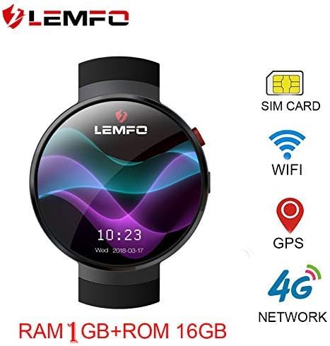 LEMFO LEM7 Smart Watch Phone 4G LTE - Android 7.1 MTK6737 1GB+16GB 2MP Translator GPS WiFi Heart Rate Monitor Smartwatch Voice Search for Men Women (Black)