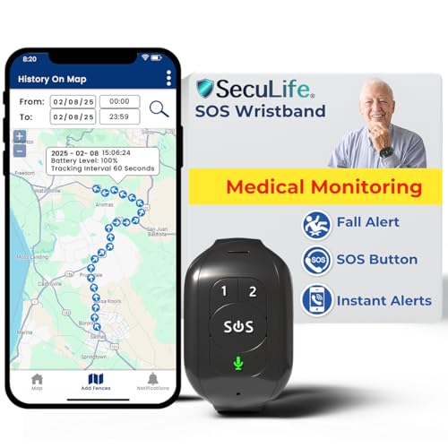 Seculife Seculife SOS Wristband – Elderly Life Saving Fall Alert System, Emergency Call Button, Assistive Speakerphone, GPS Tracking, Seniors Dementia, Alzheimer’s, 24/7 Medical Monitoring
