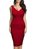 Miusol Women's Deep V Neck Sleeveless Peplum Slim Business Pencil Midi Dress