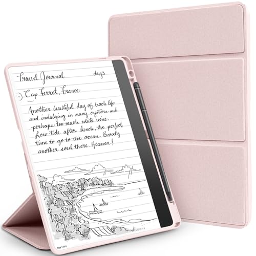 PU Leather Stand Case for Kindle Scribe 10.2 Inch (2022/2024) | Trifold Cover with Pen | Auto Sleep/Wake | Pink Color | Compatible with Kindle