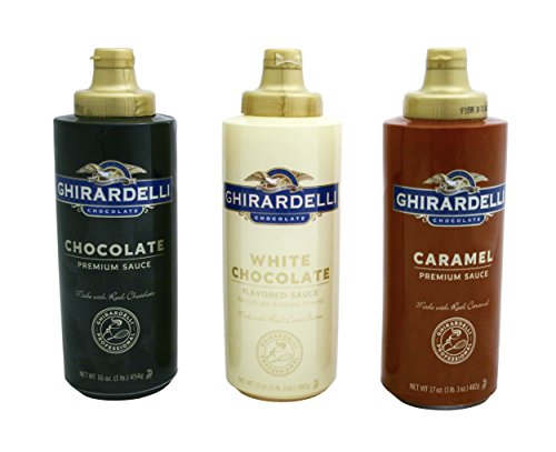 Ghirardelli Chocolate, White Chocolate, and Caramel Flavored Sauces,  Squeeze Bottles (Pack of 3)