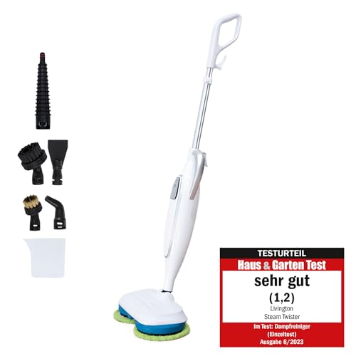Livington Steam Twister - Dampfreiniger 1300W - elektrischer Bodenreiniger & Handdampfreiniger mit Zubehör - Dampfwischer für Boden, Bad & Küche - Bodenwischer entfernt 99,9% Bakterien - 330 ml Tank thumbnail 1
