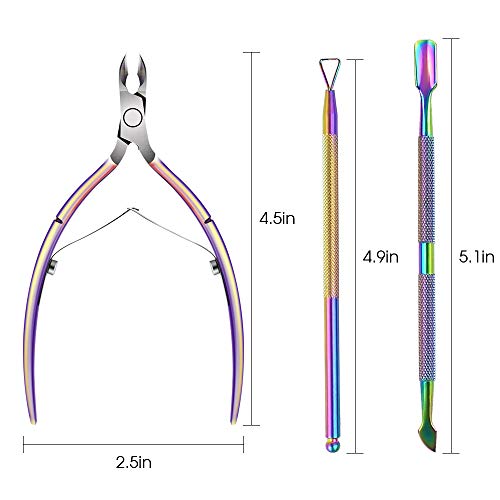Cuticle Trimmer with Cuticle Pusher 3 Pieces, Professional Stainless Steel Nipper Clippers Cuticle Remover manicure tools Set Cuticle Cutter for Fingernails and Toenails Chameleon - Thumbnail 6