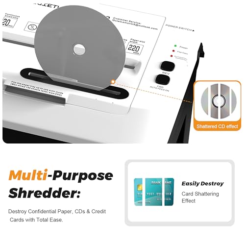QUIETLEMON 150-Sheet Paper Shredder Heavy Duty, Micro Cut and CDs/Cards, P5 Ultra Security, 60 Min Non Stop Shredder for Home Office, 5.3 Gallon Bin with Wheels, <60 dB (OL289)