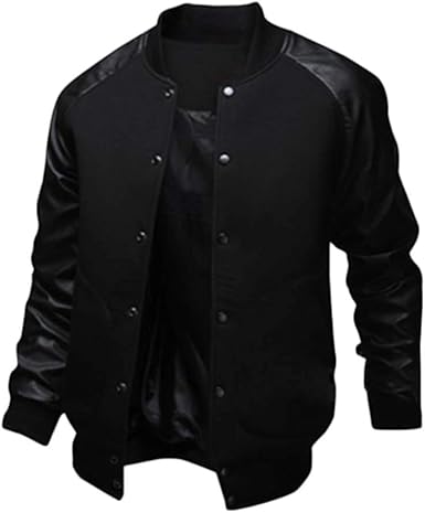 black baseball jacket leather sleeves