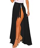 Lalagen Womens Wrap High Waist Summer Beach Cover Up Maxi Skirt Black One Size