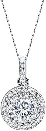 AFSSHOPPING 18K Cubic Zirconia Round Halo Pendant Necklace