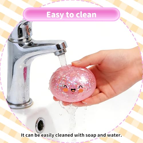 2026 New Glitter Dumpling Soft Box, Stress Relief, Soft Squeeze Decompression Dough, Glitter Dumpling Soft for Stress Relief (Transparent Pink)