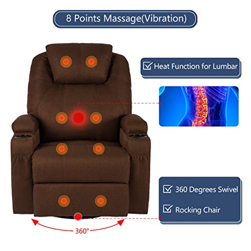 Esright Fabric Massage Recliner Chair 360° Swivel Heated Ergonomic