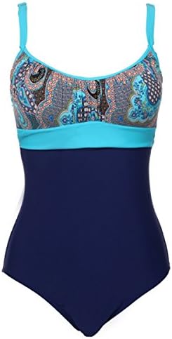 SYBKNSTW Women One Piece Swimsuit Plus Size Bodysuit Large Cup Swimwear Print Bathing Suit Blue L